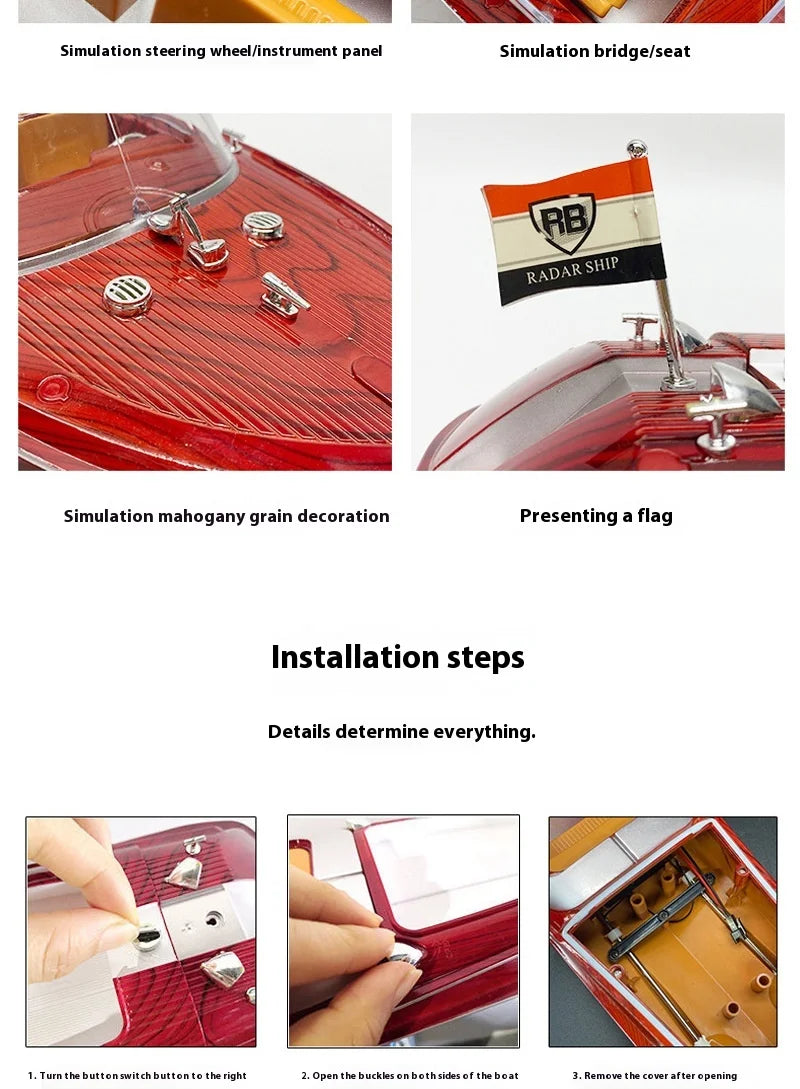 Remote Control Speedboat Toy High Speed  Sk-1 Rc Boat Simulated Wood Grain Retro Model Ornaments Custom Festival Gift Toys